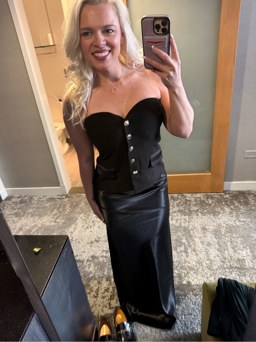 JLUXLABEL Black Satin Maxi 2 piece Dress with Structured Bodice - Women